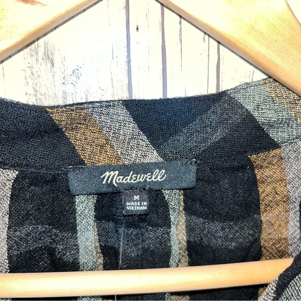 Madewell Highroad Popover Top Black Tan Stripe NWT Size M Lightweight Blouse - Picture 6 of 6